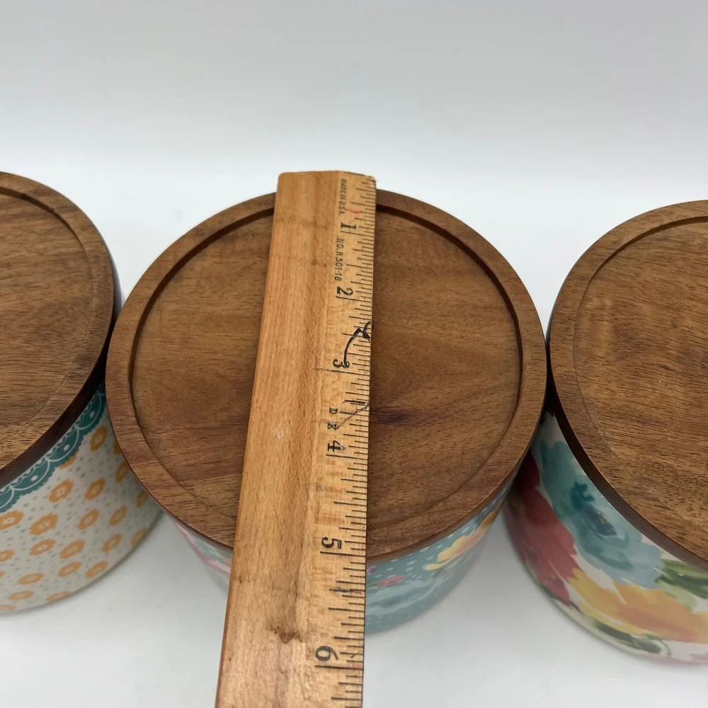 The Pioneer Woman Stackable 3 Piece Stoneware Canister Set Acacia Sealing Lids